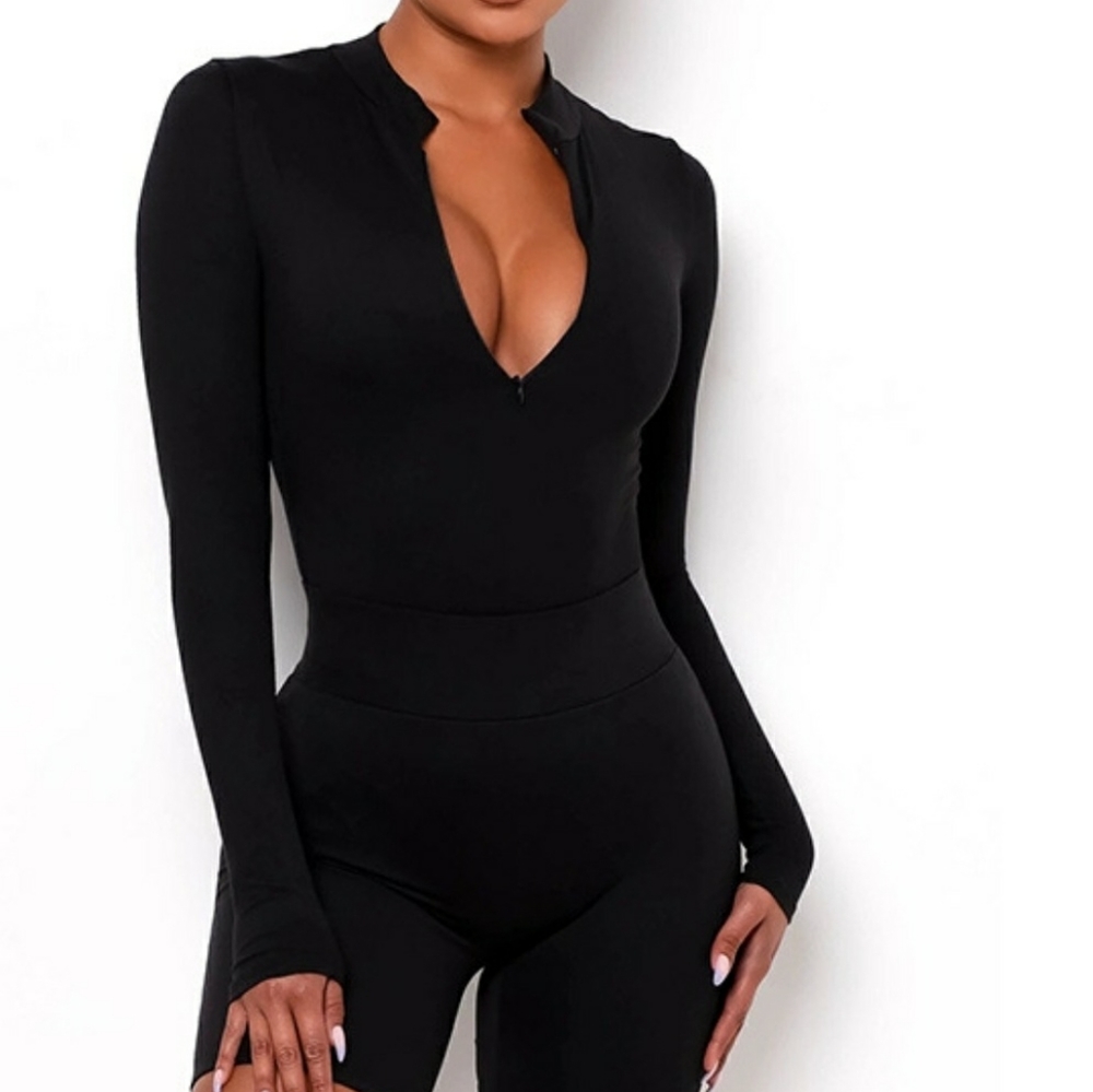 Mid Zip Long Sleeve Bodysuit